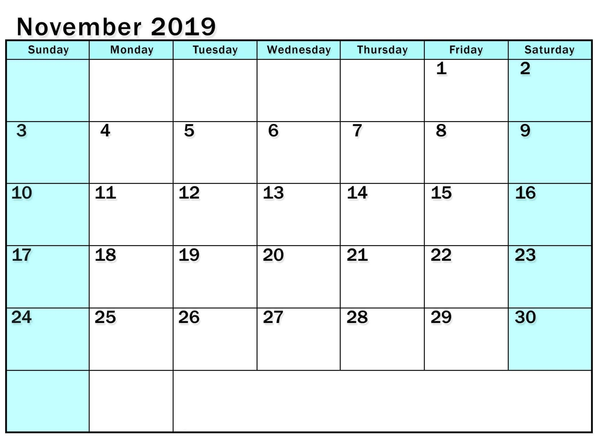 Editable Calendar For November 2019 | Calendar Word