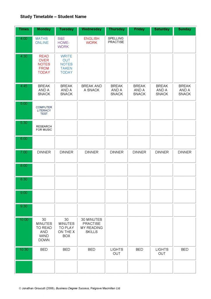 Editable Homework Study Timetable Schedule Template Word
