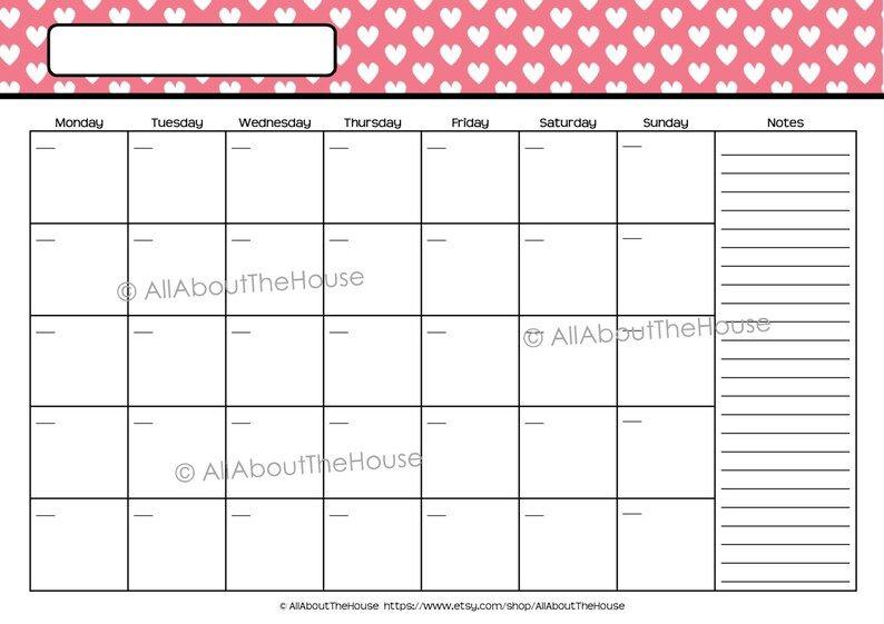 Editable Printable Calendar Perpetual Monthly 1 Page