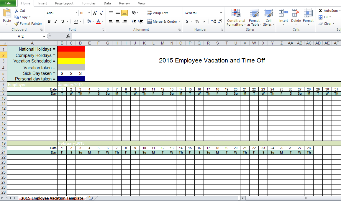 Employee Vacation Tracking Excel Template 2015 (1156×