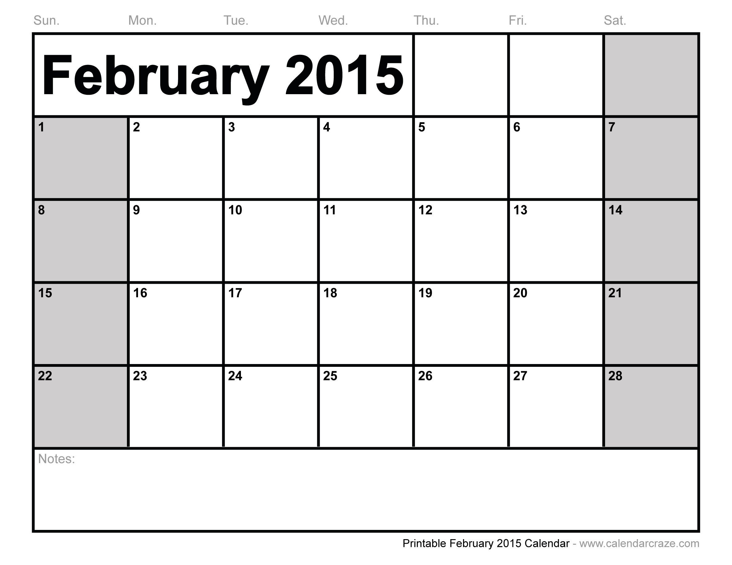 February 2015 Calendar Free Large Images | Printable