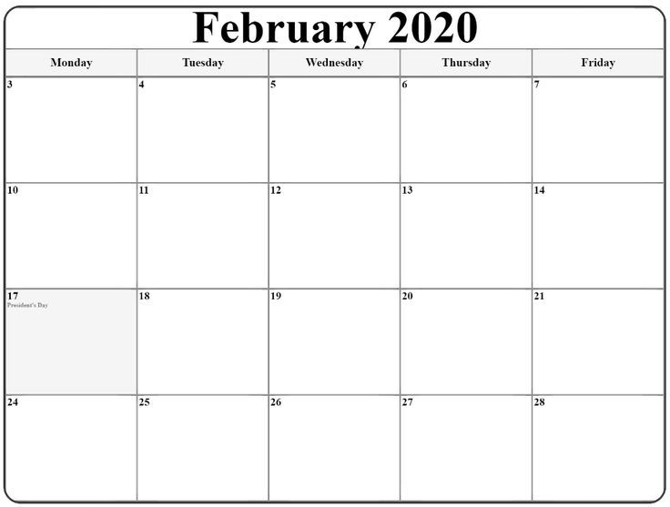 February 2020 Monday Calendar | Monday To Friday