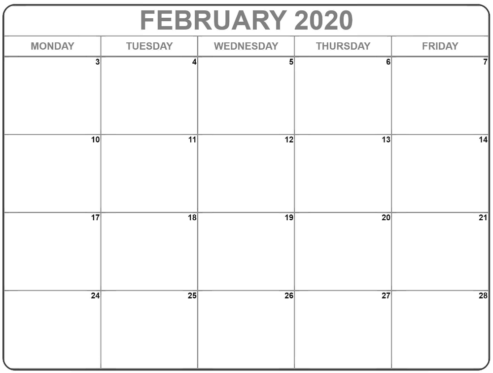 February 2020 Monday Calendar | Monday To Sunday