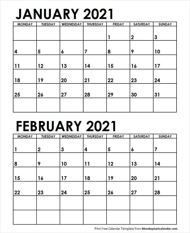 february calendar 2021 monday start | calendar printables