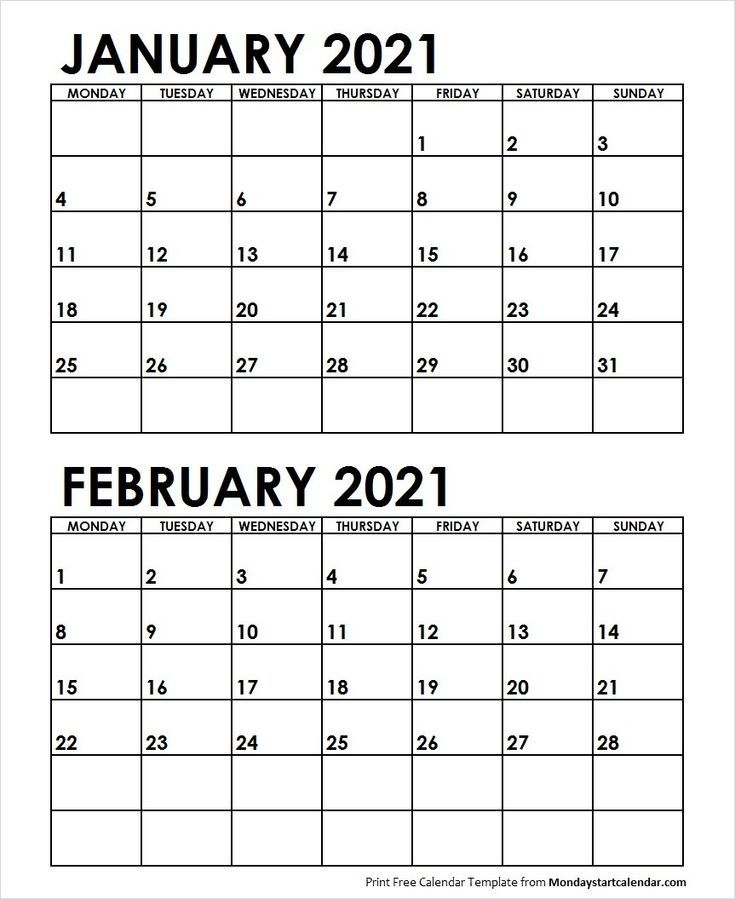 February Calendar 2021 Monday Start | Calendar Printables