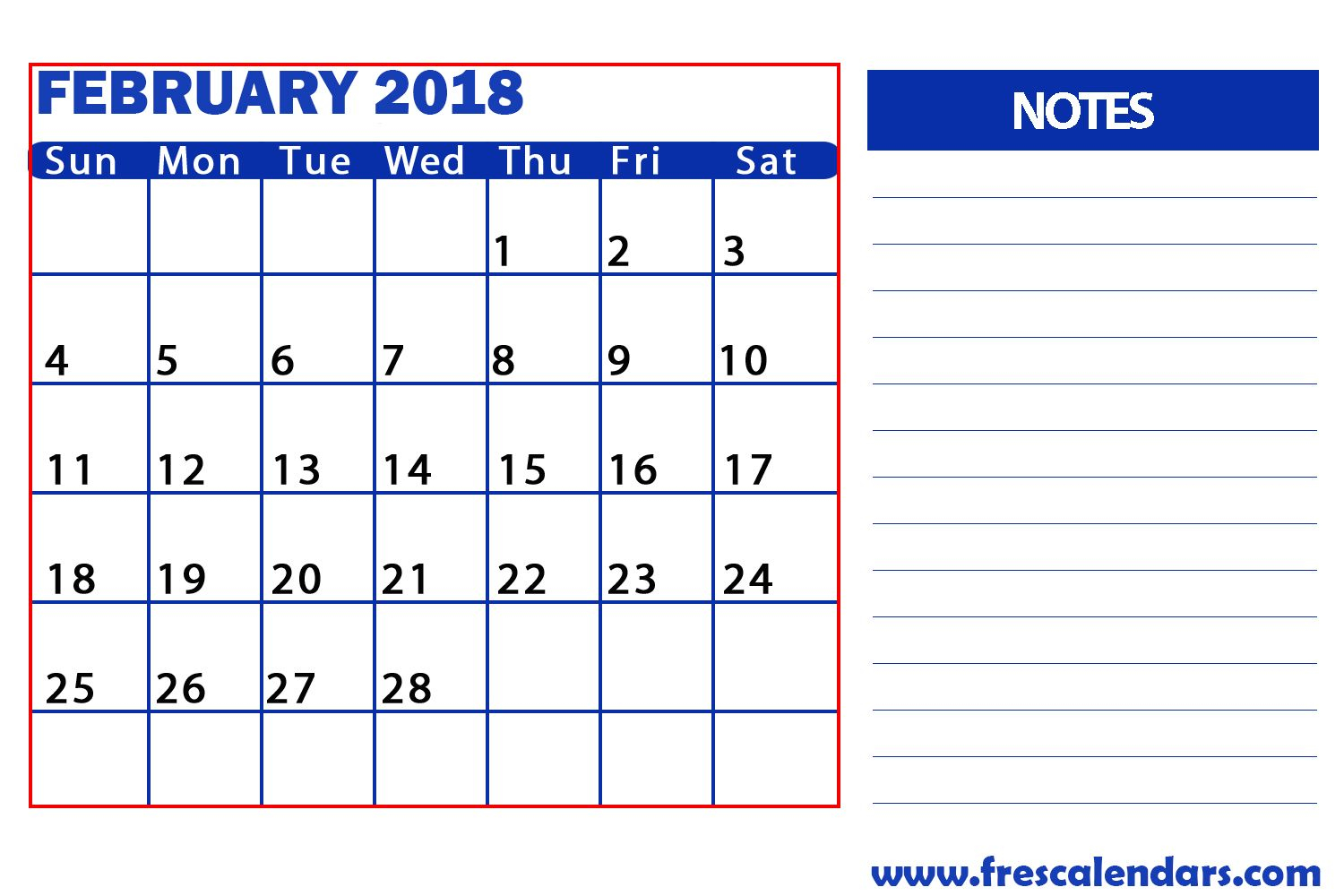 February Calendar With Notes Space | Free Images At Clker