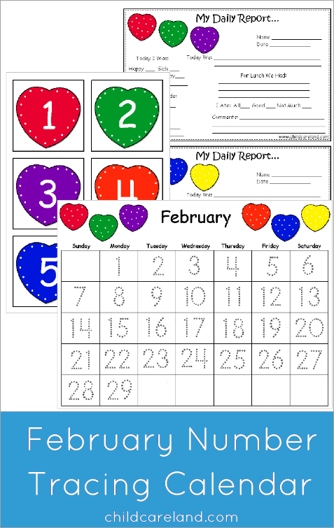 February Number Tracing Calendar