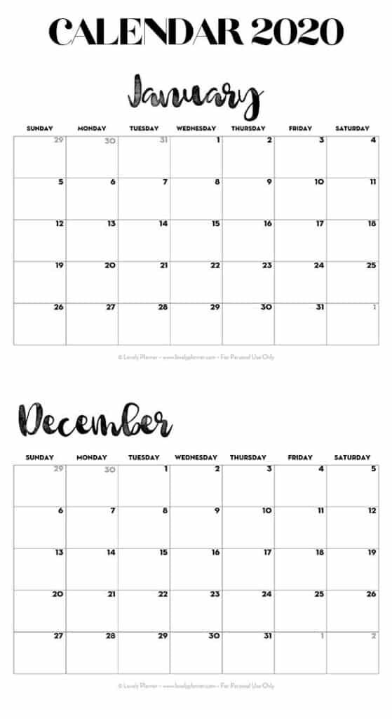 Free 2020 Calendar Printable Template Monthly Lovely Planner