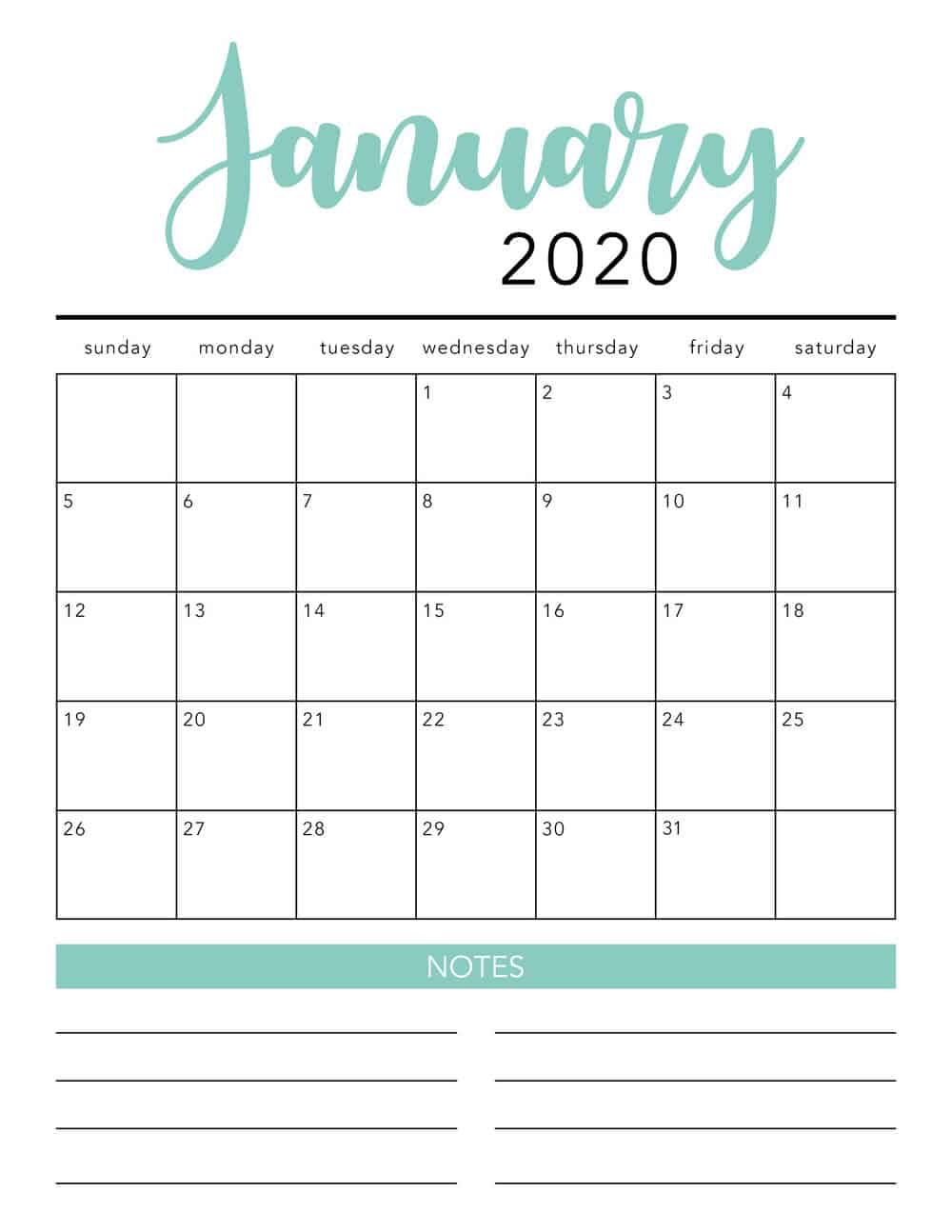 free 2020 printable calendar template (2 colors!) i