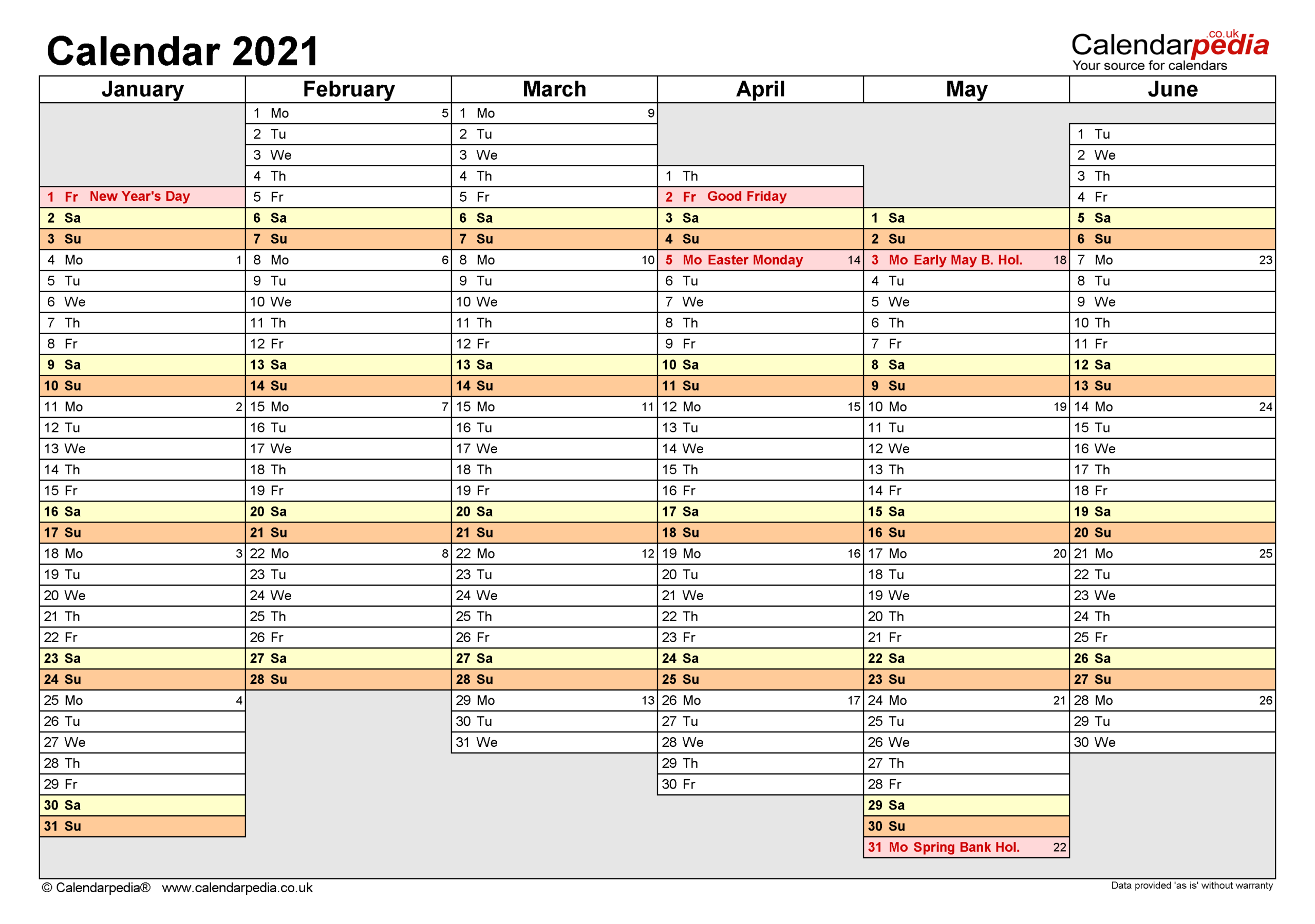 free 2021 yearly calender template / free printable