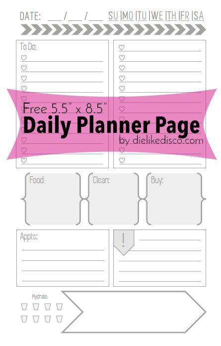 Free 5 5" X 8 5" Daily Planner Page Printable: (con