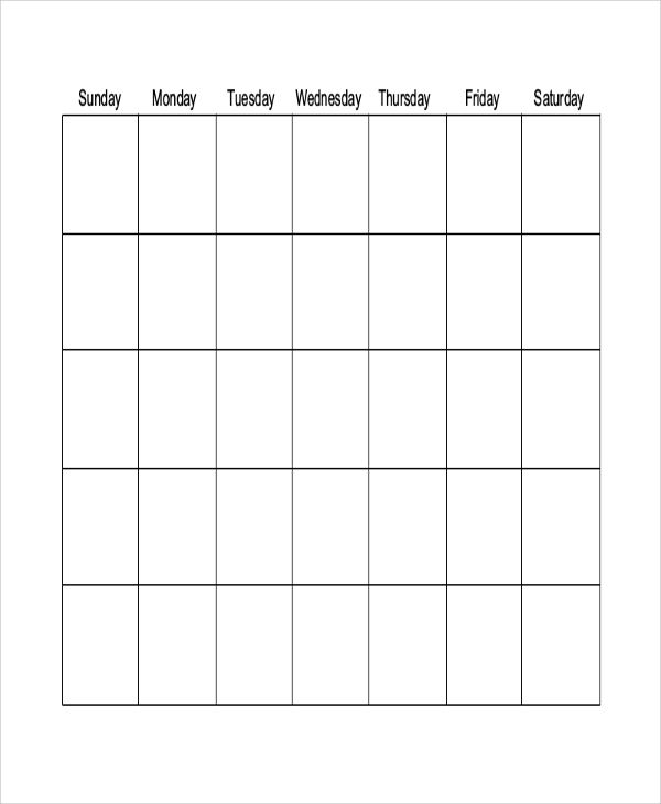 free 6 sample blank printable calendar templates in ms