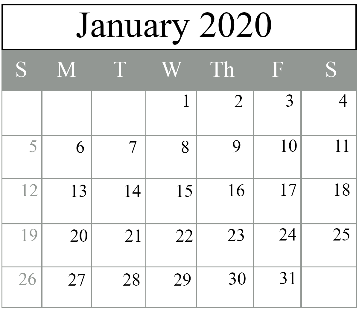 Free Blank January 2020 Calendar Printable In Pdf, Word, Excel