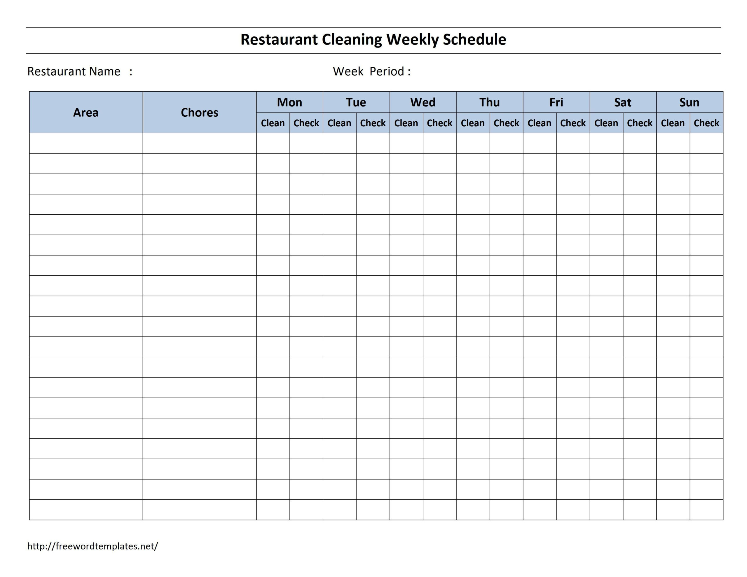 free cleaning schedule forms | excel format and payroll