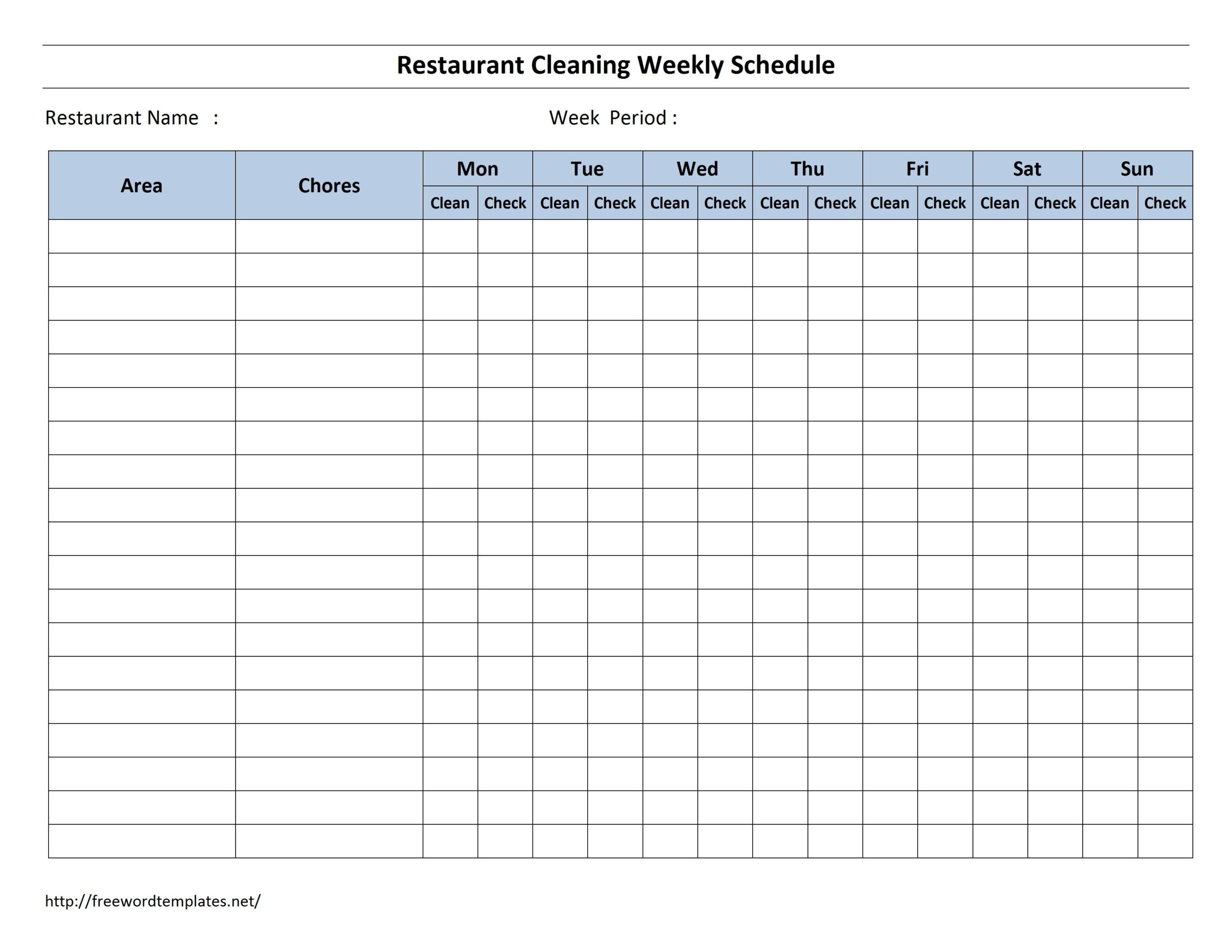 Free Cleaning Schedule Forms | Excel Format And Payroll