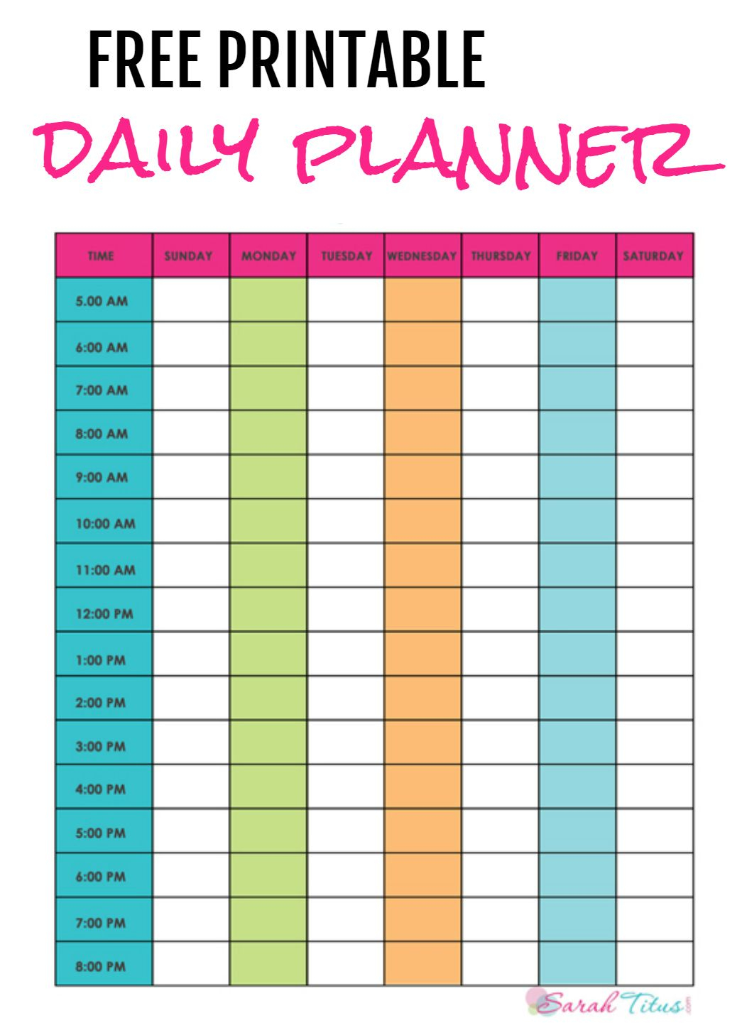 Free Daily Planner Printable Sarah Titus