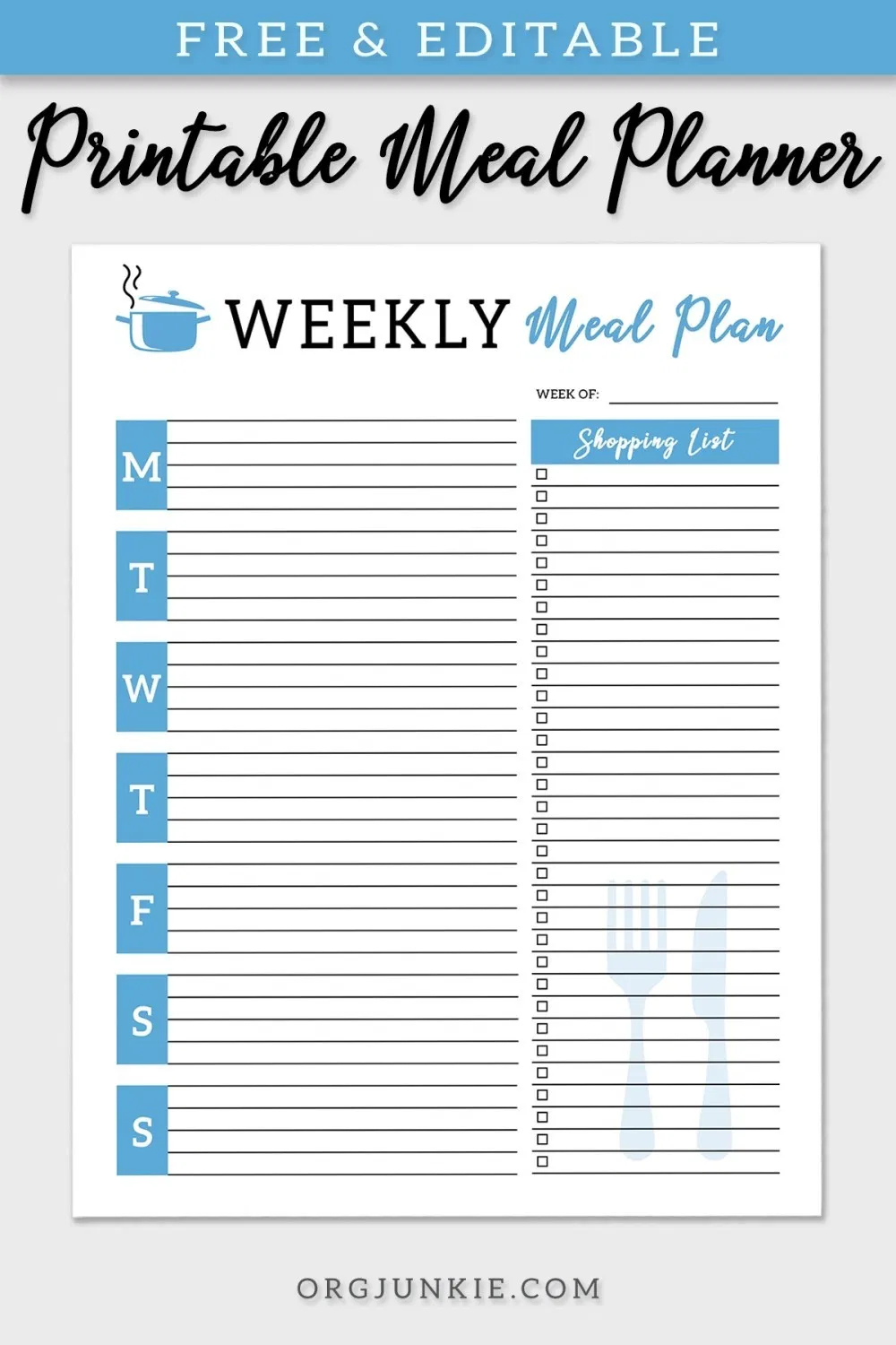 Free Editable Weekly Menu Planners & Shopping List