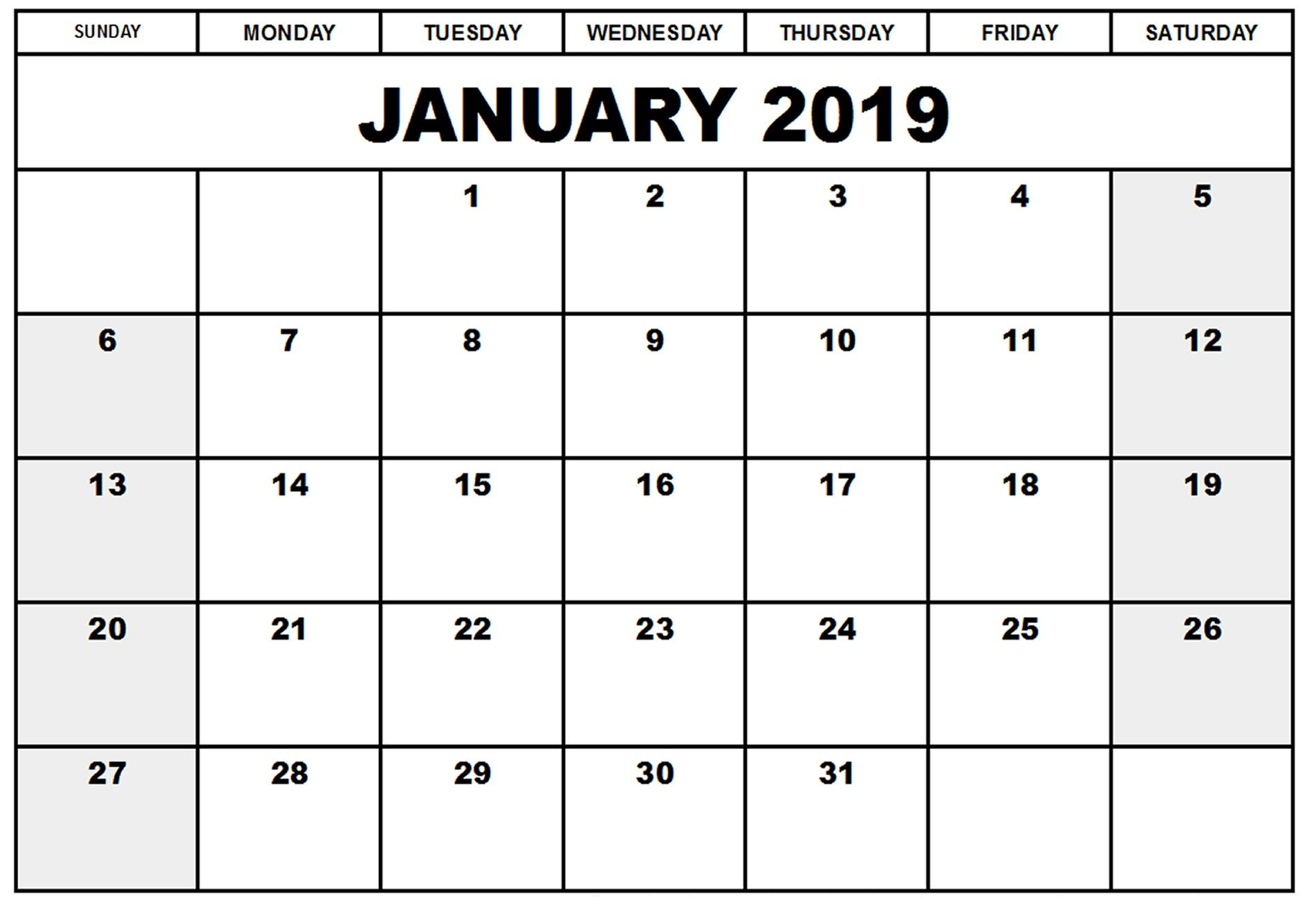 Free January 2019 Printable Calendar Templates Calendar