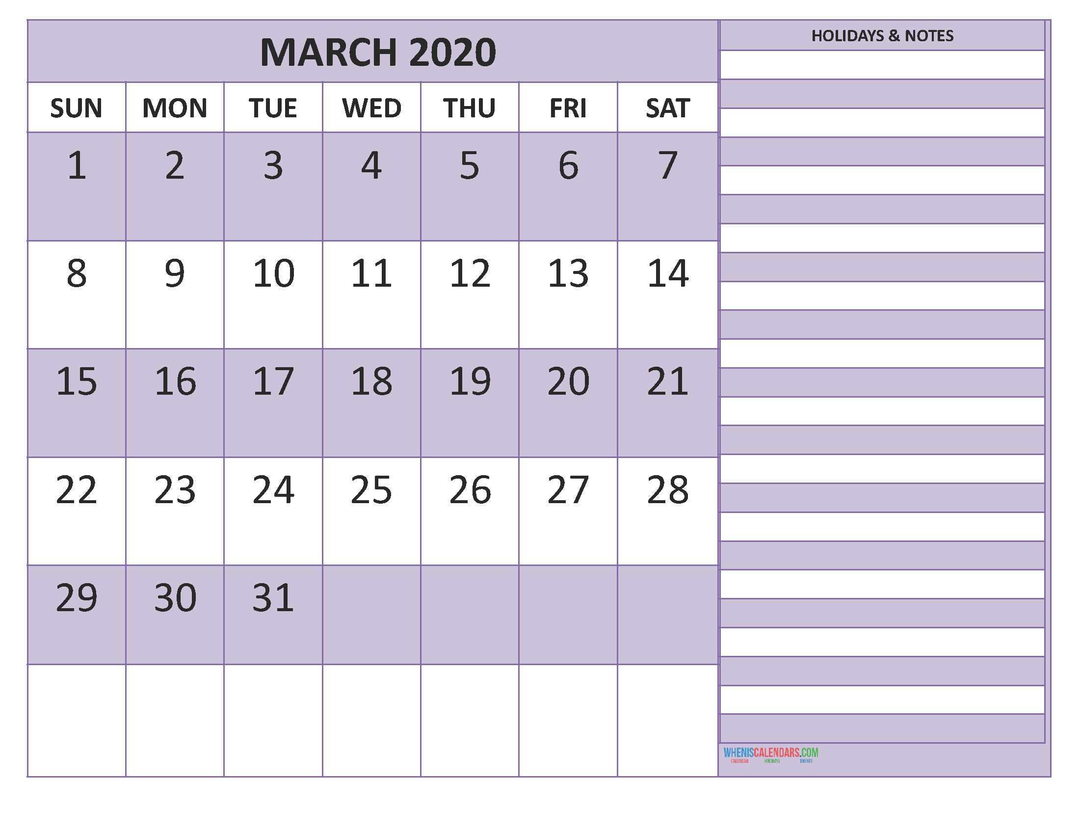 free march 2020 monthly calendar template word free