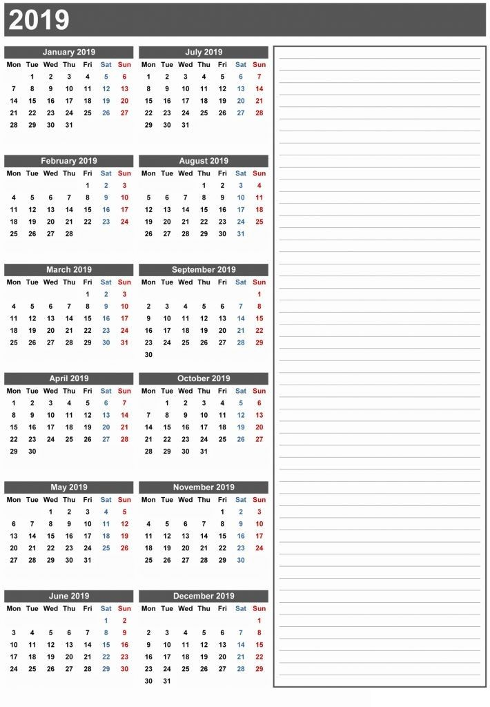 Free Printable 2019 Calendar With Weekly Planner