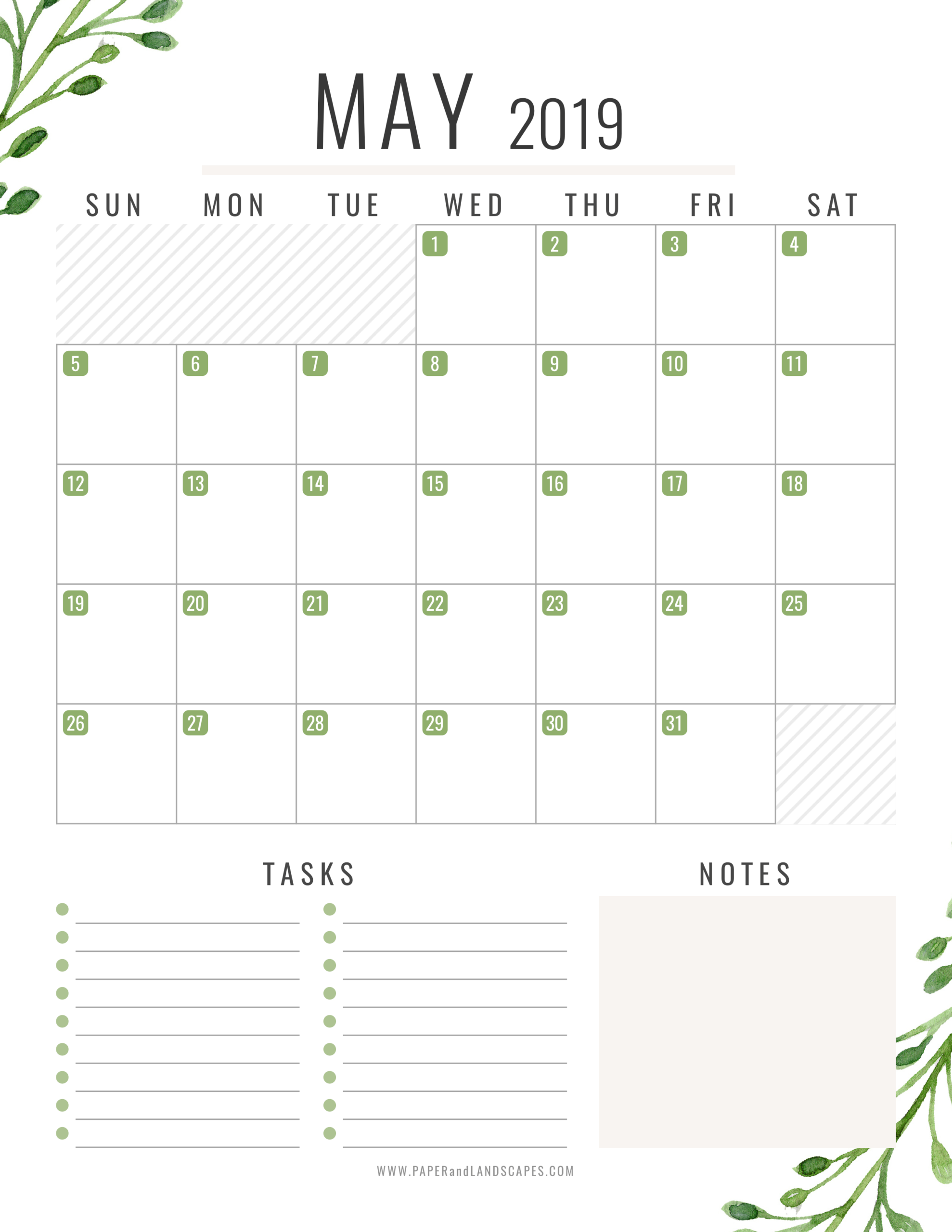 free printable 2019 monthly calendars may paper and