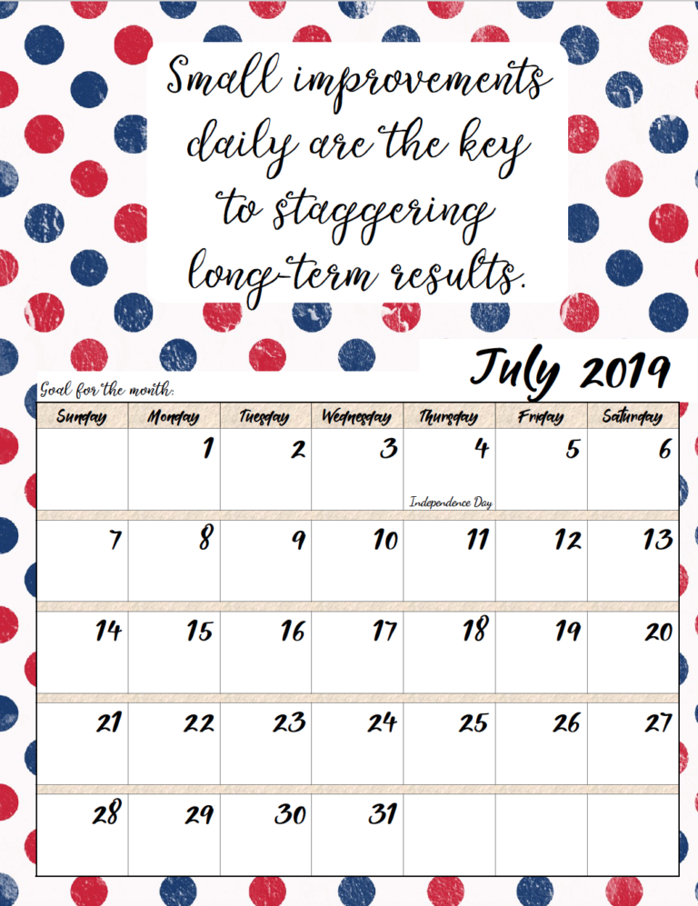 free printable 2019 monthly motivational calendars