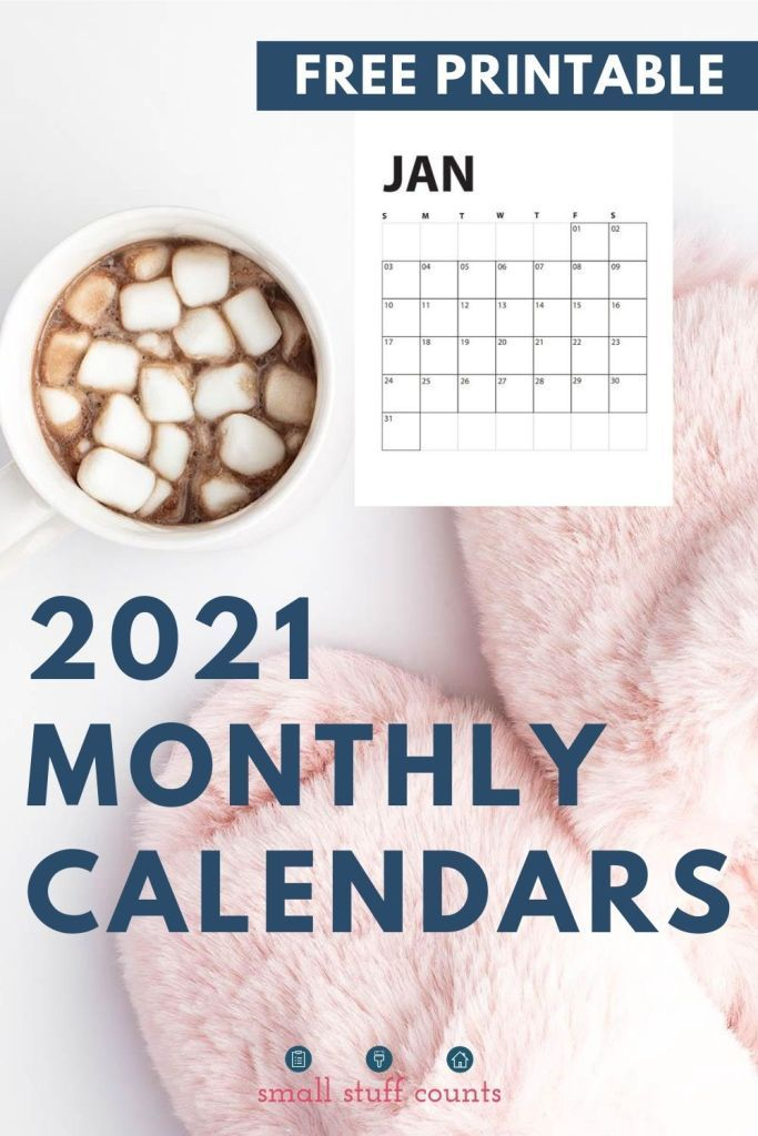 free printable 2021 monthly calendars (sunday &amp; monday