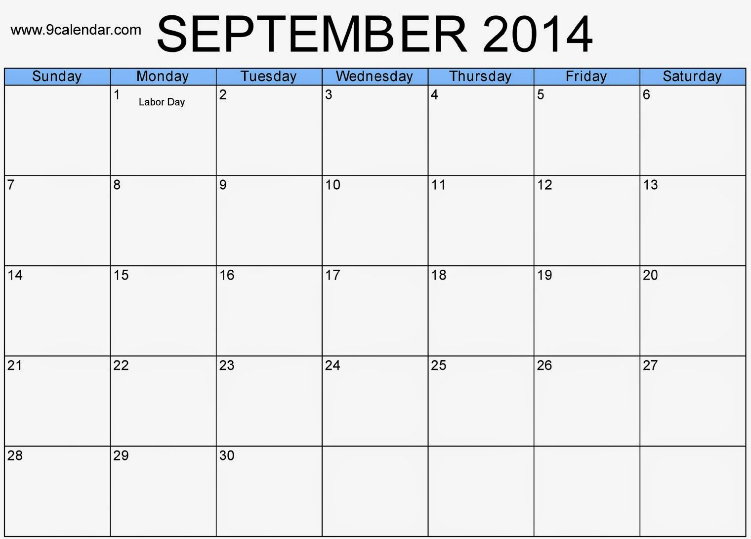 Free Printable Calendar 2018: Download September 2014 Calendar