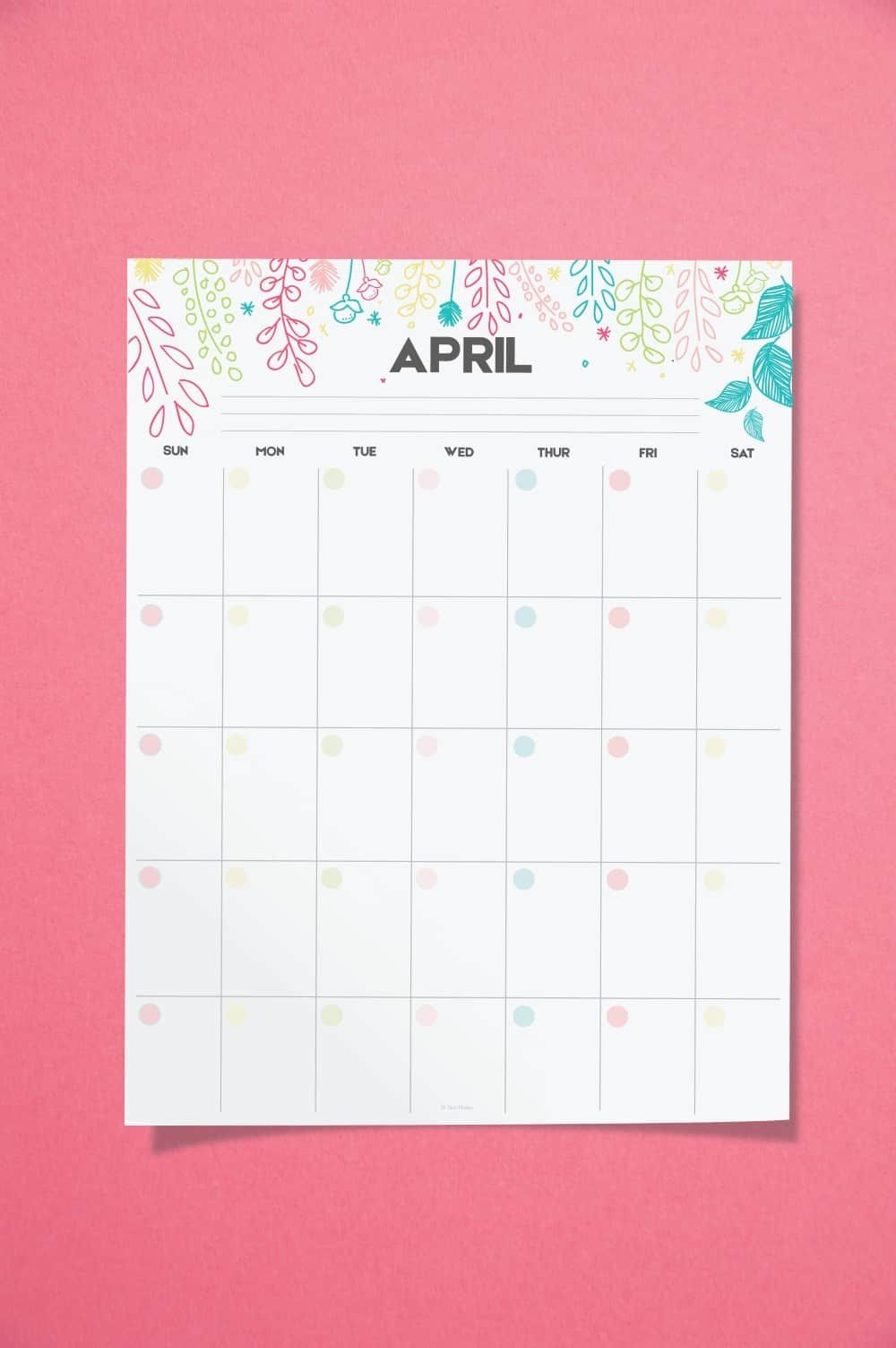 free printable calendar: fill in the dates and set your goals