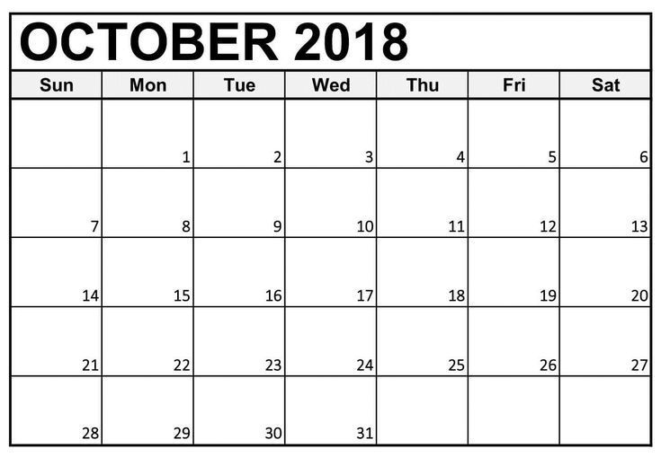Free Printable Calendar October 2018 Large Numbers, #
