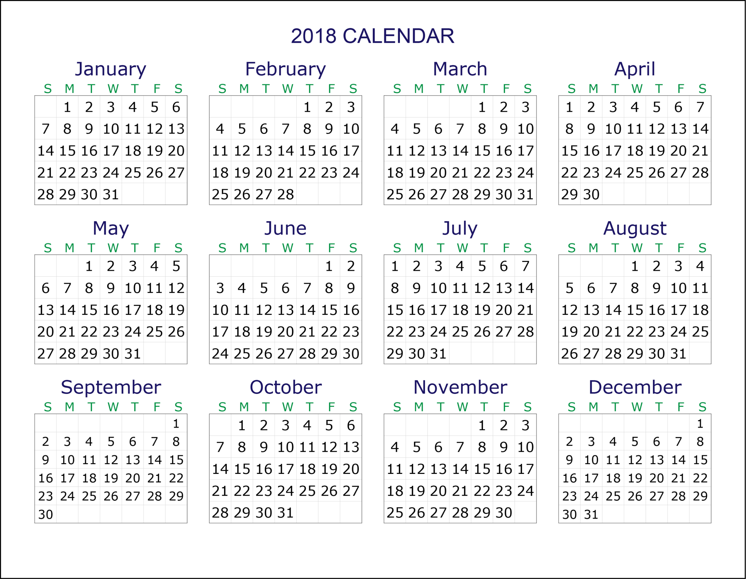 free printable calendars 2018 | activity shelter