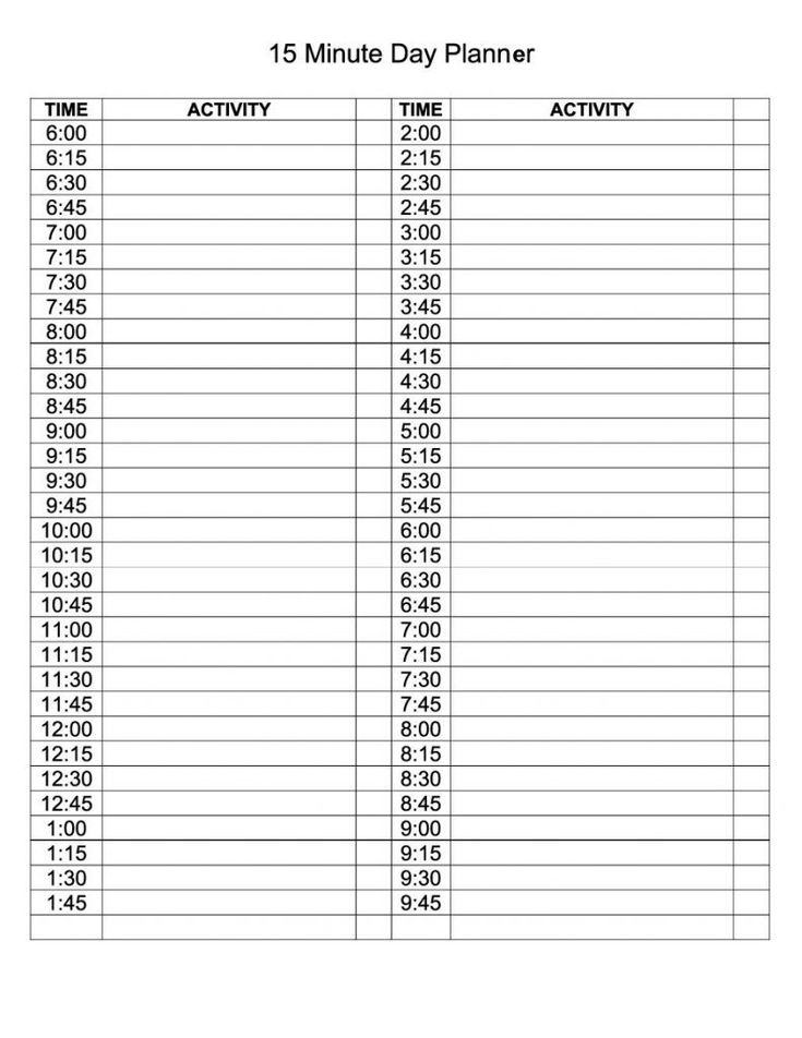 free printable daily planner 15 minute intervals | weekly