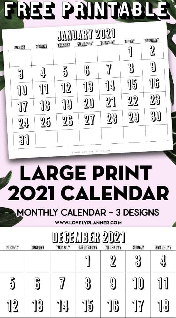 free printable large print 2021 calendar 12 month