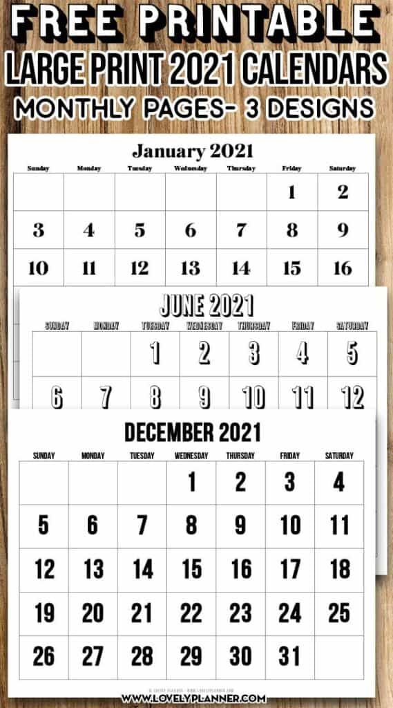 Free Printable Large Print Calendar 2021 Lovely Planner