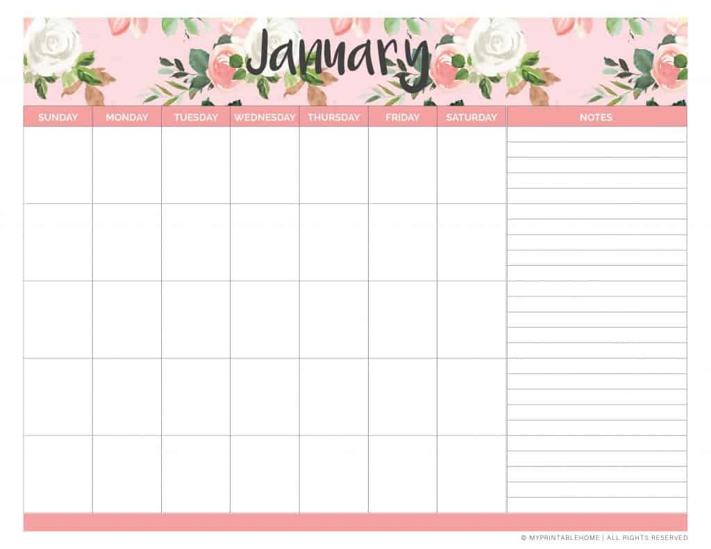Free Printable Monthly Planner Calendar (undated) My