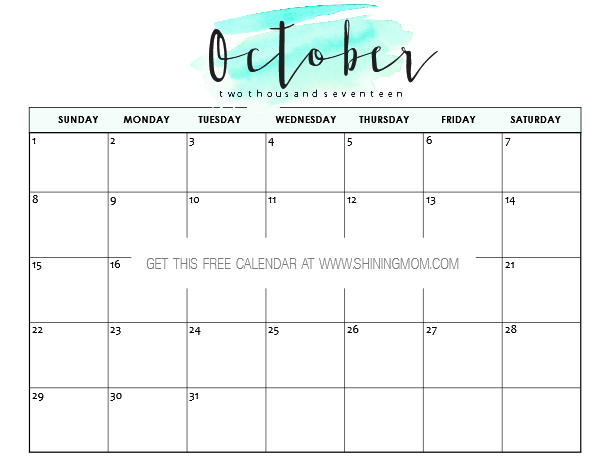 Free Printable October 2017 Calendar: 12 Awesome Designs!