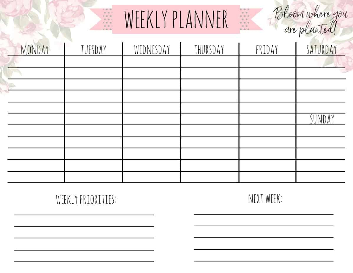 free printable weekly calendar &quot;garden life&quot; a country
