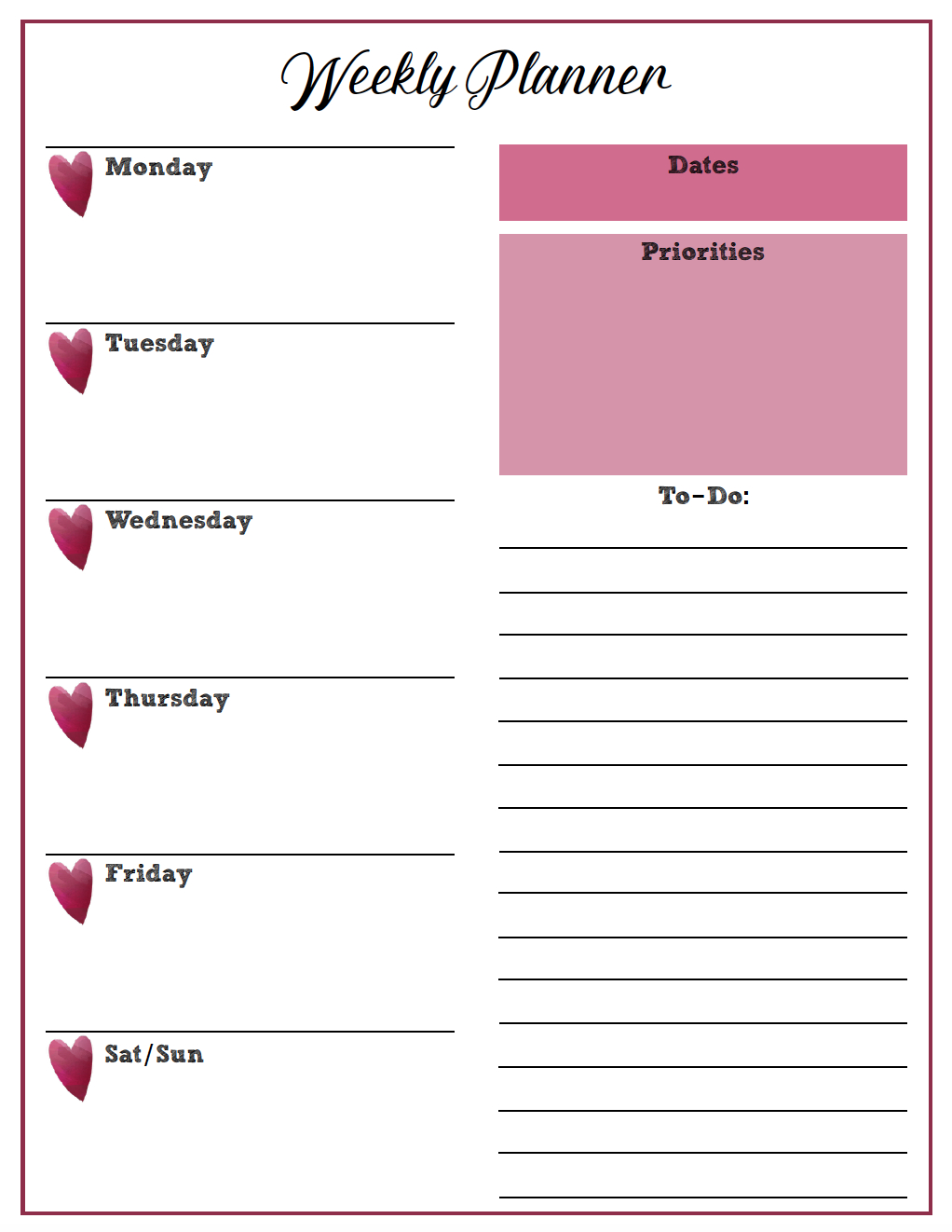 Free Printable Weekly Planners: Monday Start 4 Designs