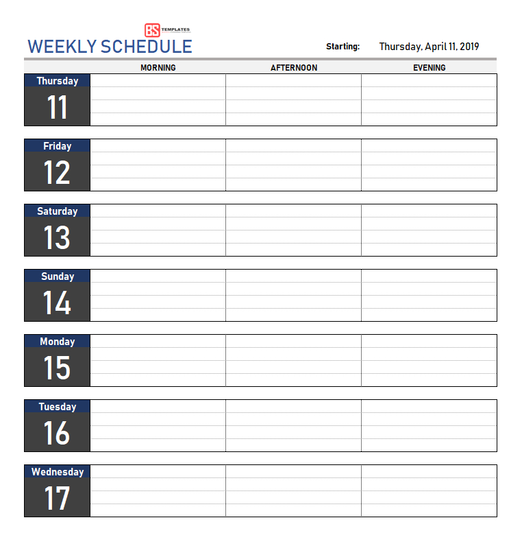 Free Weekly Schedule Template Excel Word Pdf Download