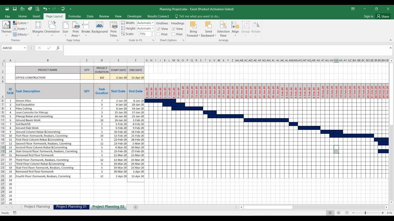 gantt chart project schedule with ms excel # time schedule