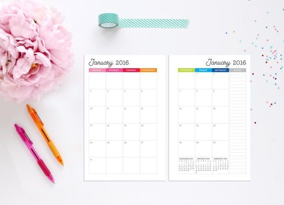 Half Page Monthly Calendar 2016 Editable 2016505design
