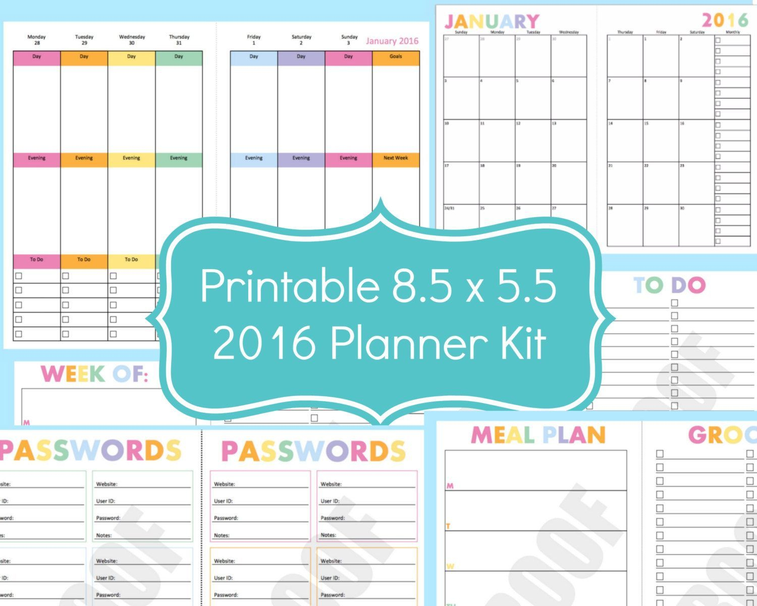 Half Size Planner Pages, 2016 Planner, 8 5 X 5 5 | Planner