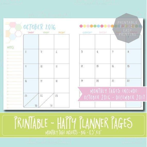 Happy Planner Printable Monthly Planner Refills / Inserts
