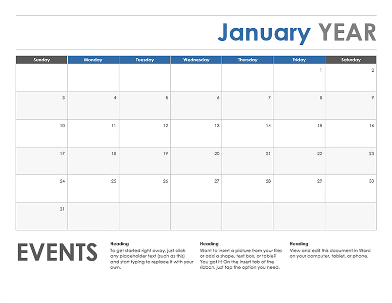 horizontal/event monthly calendar template | exceltemplate