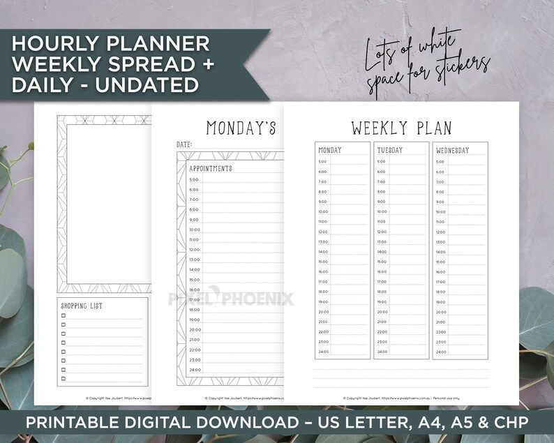 hourly planner hourly daily hourly weekly spread printable