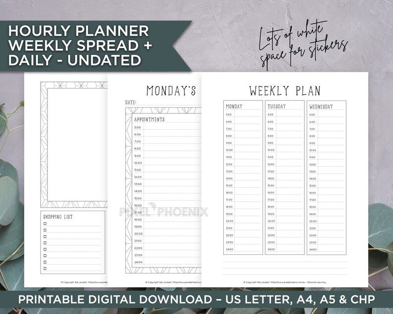 Hourly Planner Hourly Daily Hourly Weekly Spread Printable