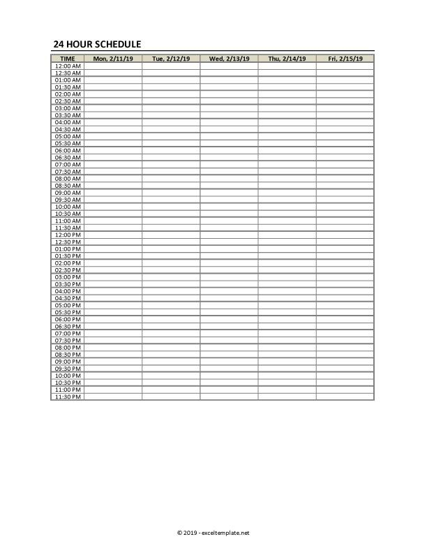 hourly schedule template in 15/30 minute intervals » the