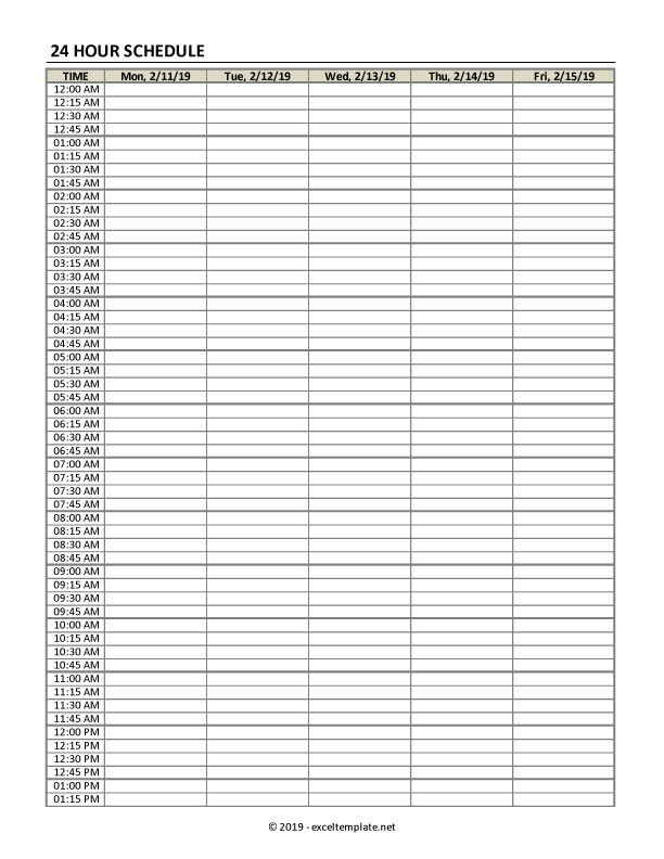 hourly schedule template in 15/30 minute intervals » the