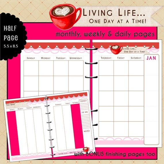 Items Similar To Half Page Printable Calendar / Planner