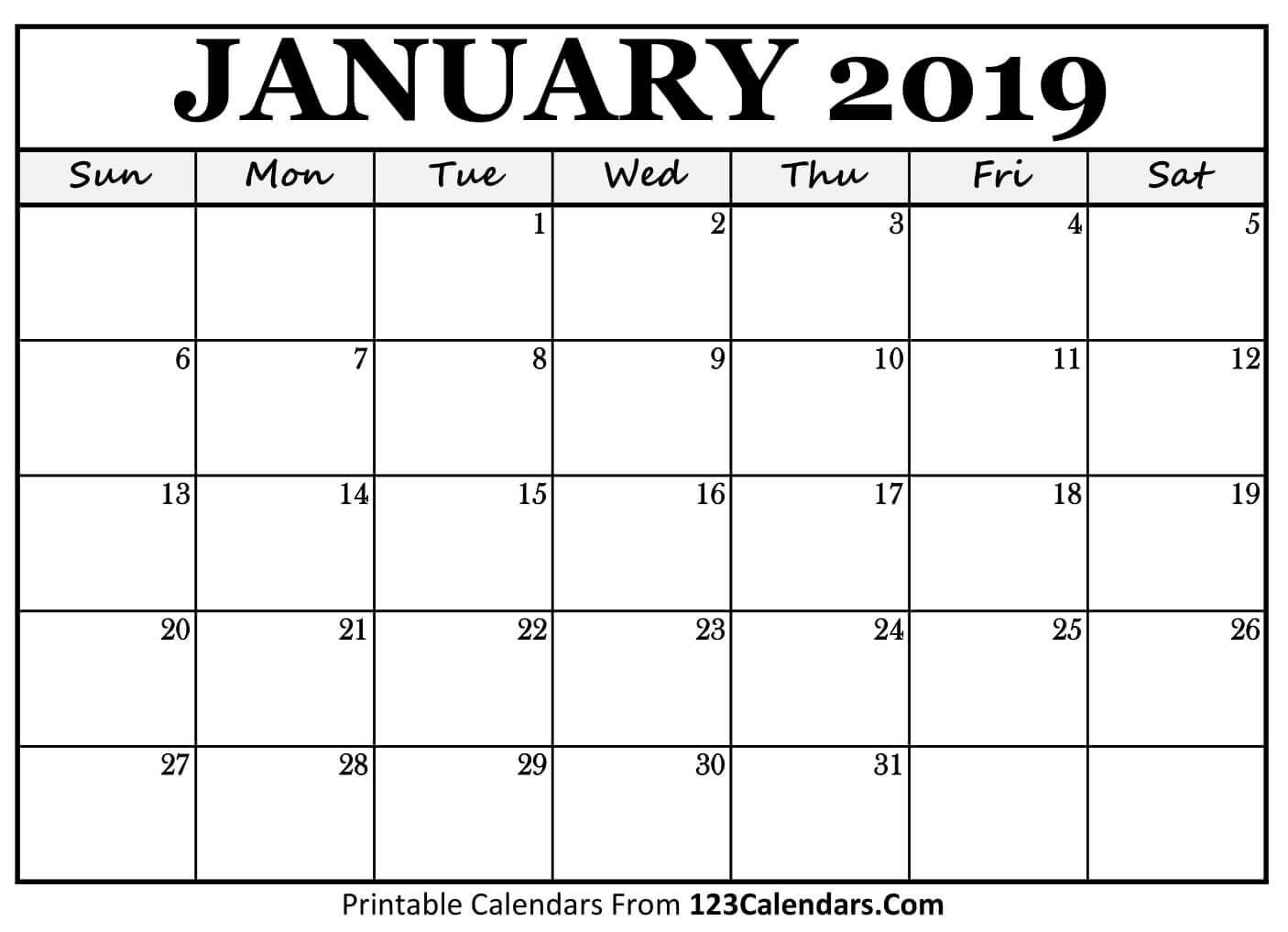 January 2019 Calendar Templates #printablecalendar #